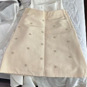 Talbots Cream A-Line Skirt with Beaded Floral Motif